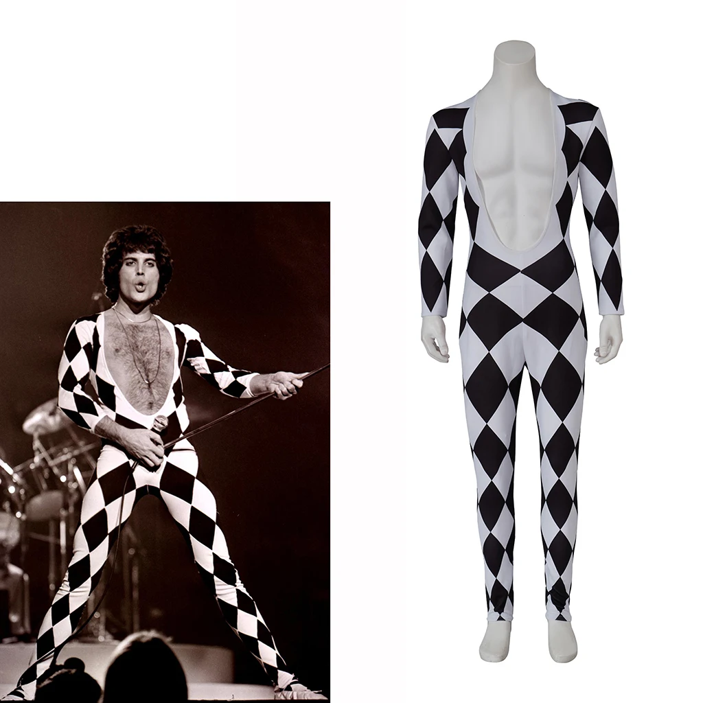 Freddie Mercury Cosplay Costume Lead Vocals Men\'s Singer Jumpsuit Stage Performance Bodysuit Cosplay Carnival Party Costume