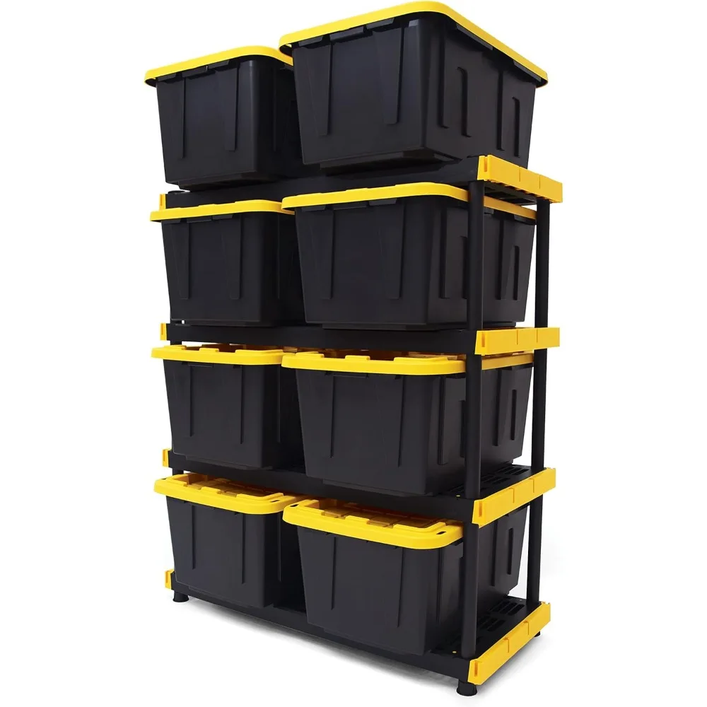 Shelving Unit and Heavy Duty Storage Containers, Extremely Durable (Shelf + 27 Gallon Container (8-Pack))