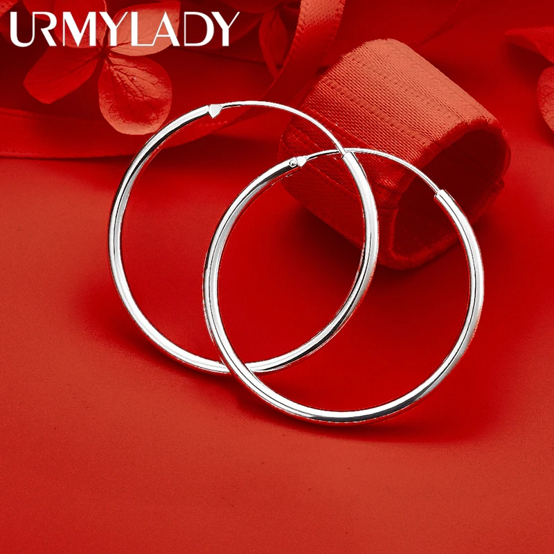 

URMYLADY Fine 925 Sterling Silver 35mm Smooth Earrings for Women Wedding Engagement Party Fashion Charm Jewelry