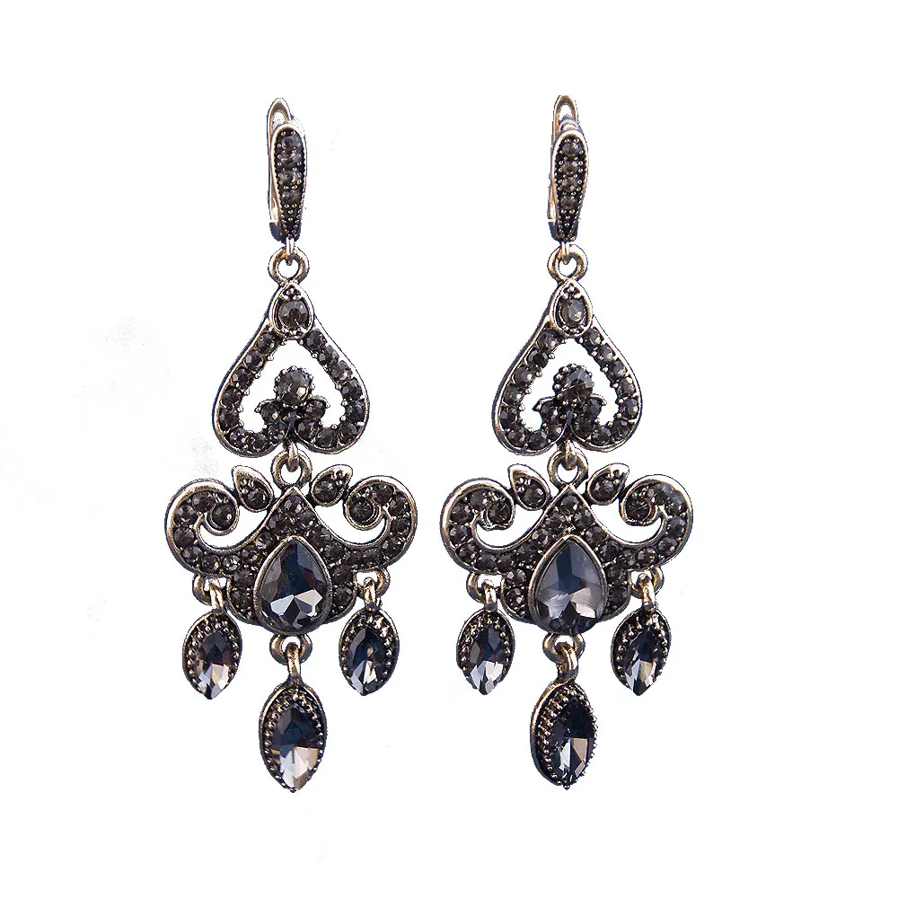 Sunspicems Vintage Turkish Women Earrings Rhinestone Eardrop Waterdrop Shaped Bohemian Antique Gold Color Indian Bridal Jewelry view 2