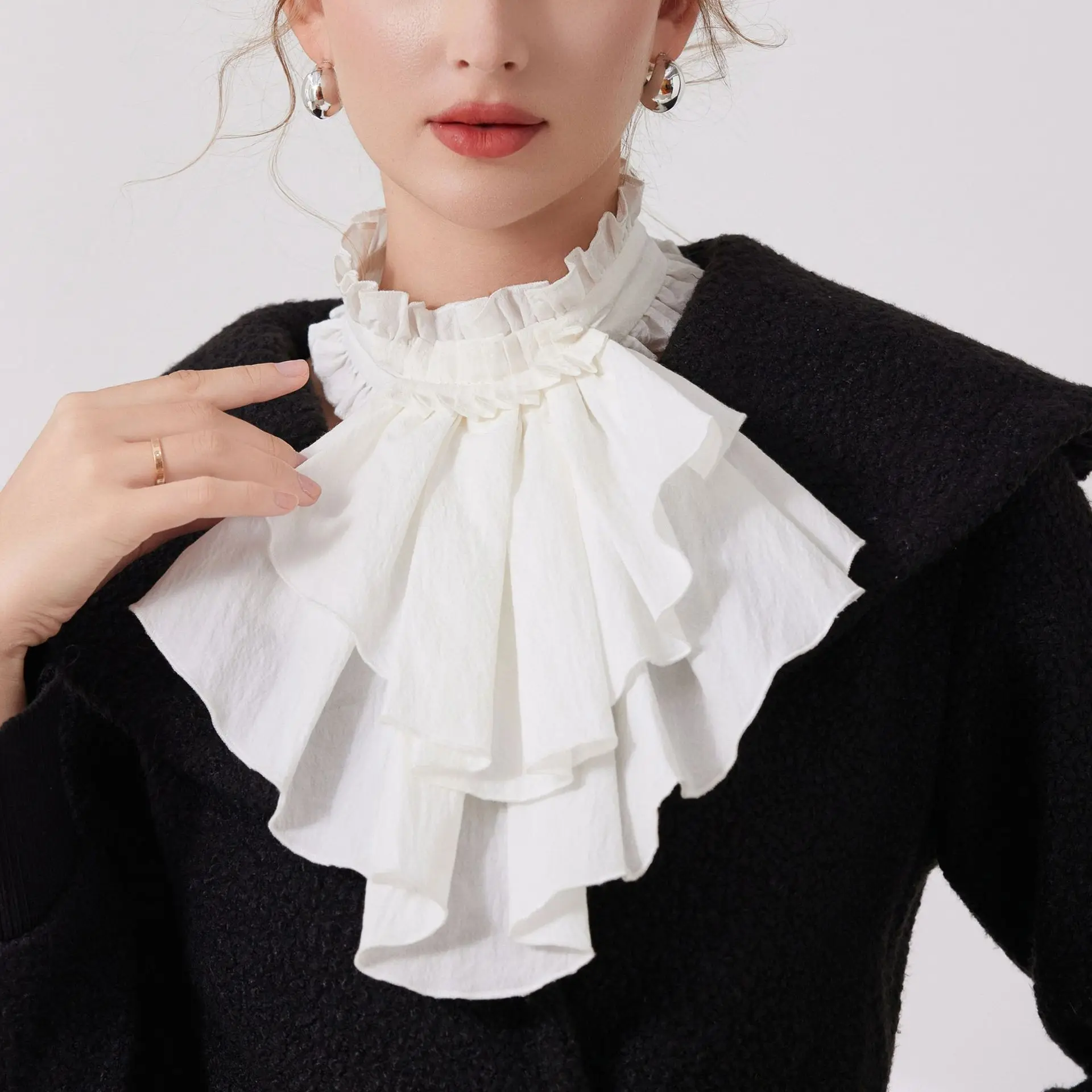 Layered Collar Classic Stand Collar Adjustable Tie-Up Collar Lightweight Cape Shawl For Themed Gathering Halloween Masquerade
