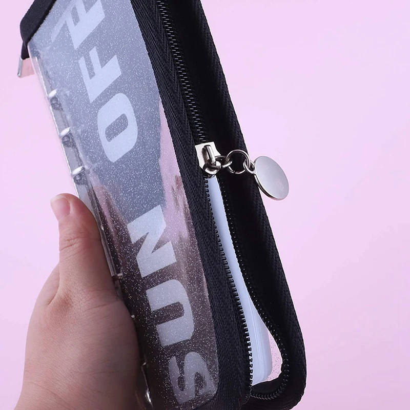 กระเป๋าสตางค์มีซิป A6 PVC แบบ A6กระเป๋าใบหลวม6ห่วงห่วงห่วงสำหรับเก็บเงินสดระบบกระเป๋าสตางค์