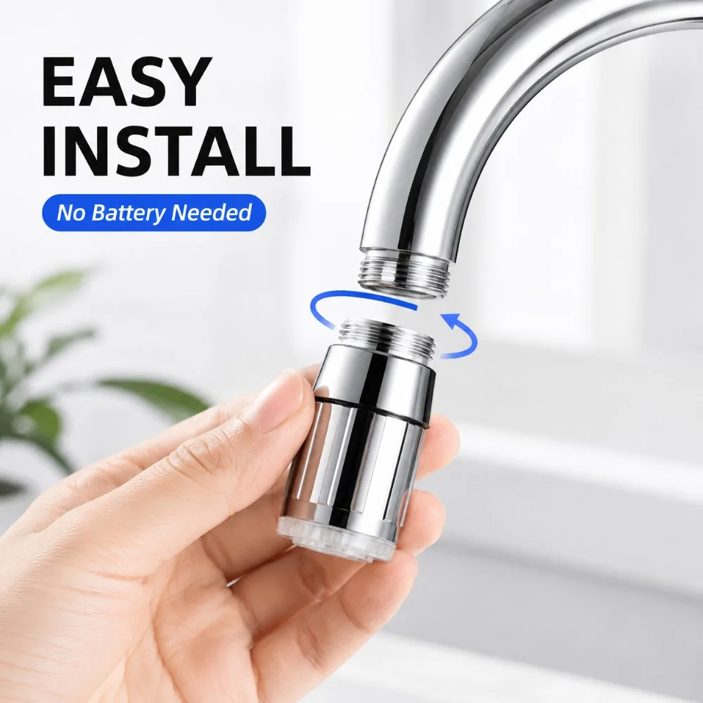 1/5Pcs LED Faucet Head with Automatic 3-Color Change Water Saving Light Tap Nozzle for Kitchen Bathroom Aerator Stream Glow view 3