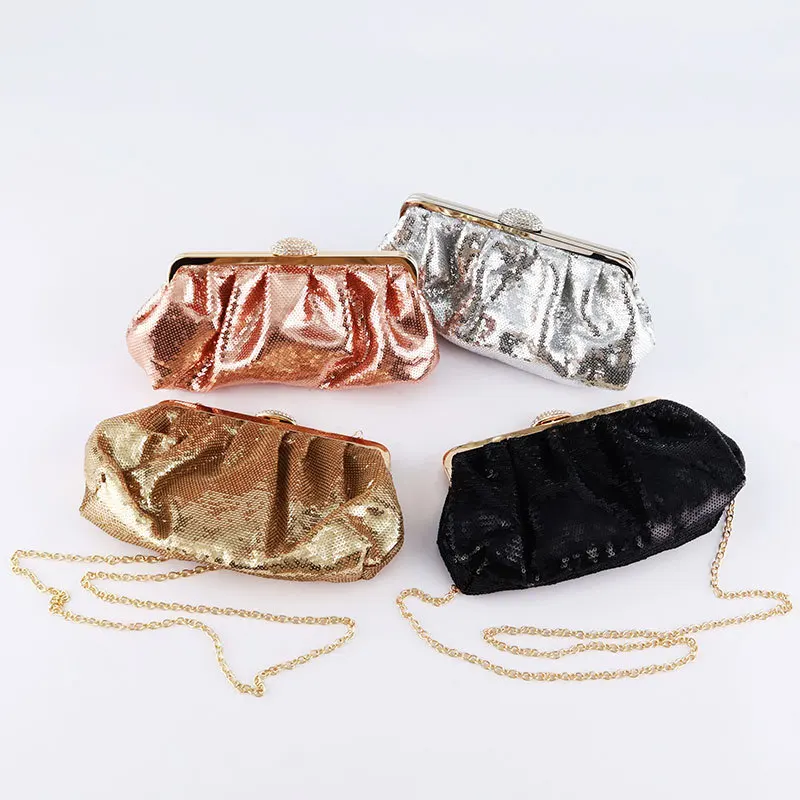 

Luxury Designer Handbag Women Evening Bag Lady Purse for Wedding Fashion Pleated Chain Multicolor Sequins Clutch Bag