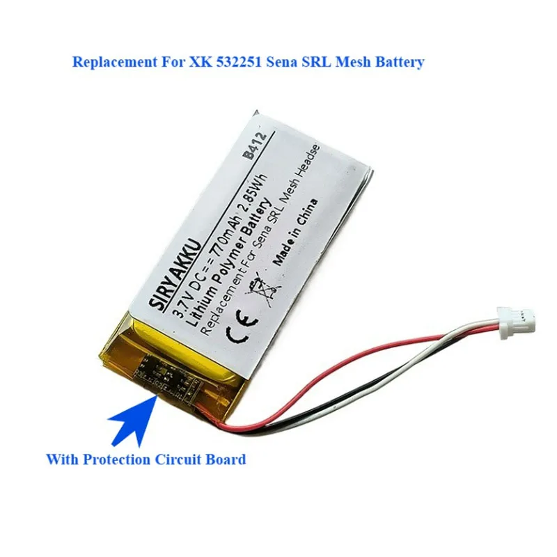 XK 532251 Li-polymer Rechargeable Battery Replacement For Sena SRL Mesh Sport Headphone Batteries 3.7V 770mAh