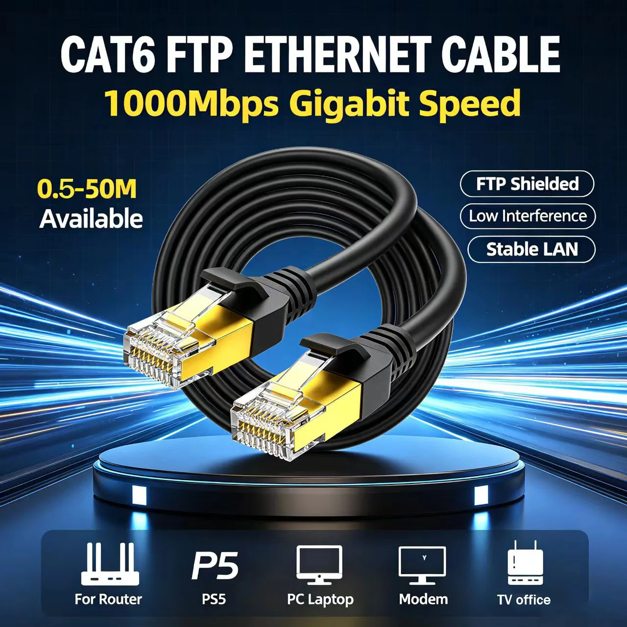 Cat 6 FTP Rj45 Cable Ethernet Cable 0.5-50M 1000Mbps Network Cable Cord LAN Internet High Speed for Router Accesorios PS5