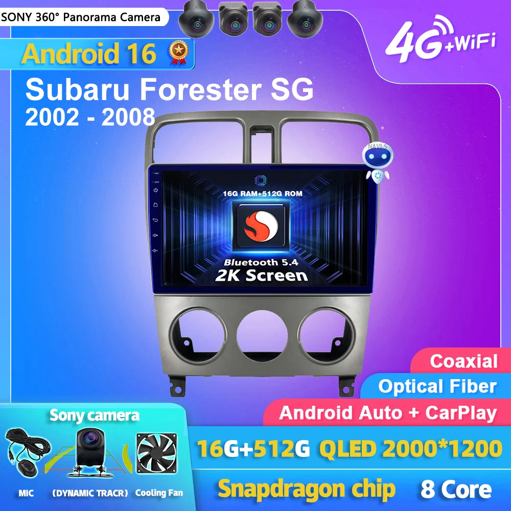 

Android 15 Carplay Auto 2K Screen Car Radio Multimedia Player For Subaru Forester SG 2002 - 2008 DSP Autoradio Stereo Head Unit