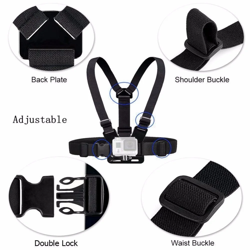 Chest Strap Mount Belt para GoPro, Câmera de Ação, Arnês para Hero 12, 11, 9, 8, 7, 6, 5 +, 4, Xiaomi Yi, 4K, insta360, Acessórios Esportivos