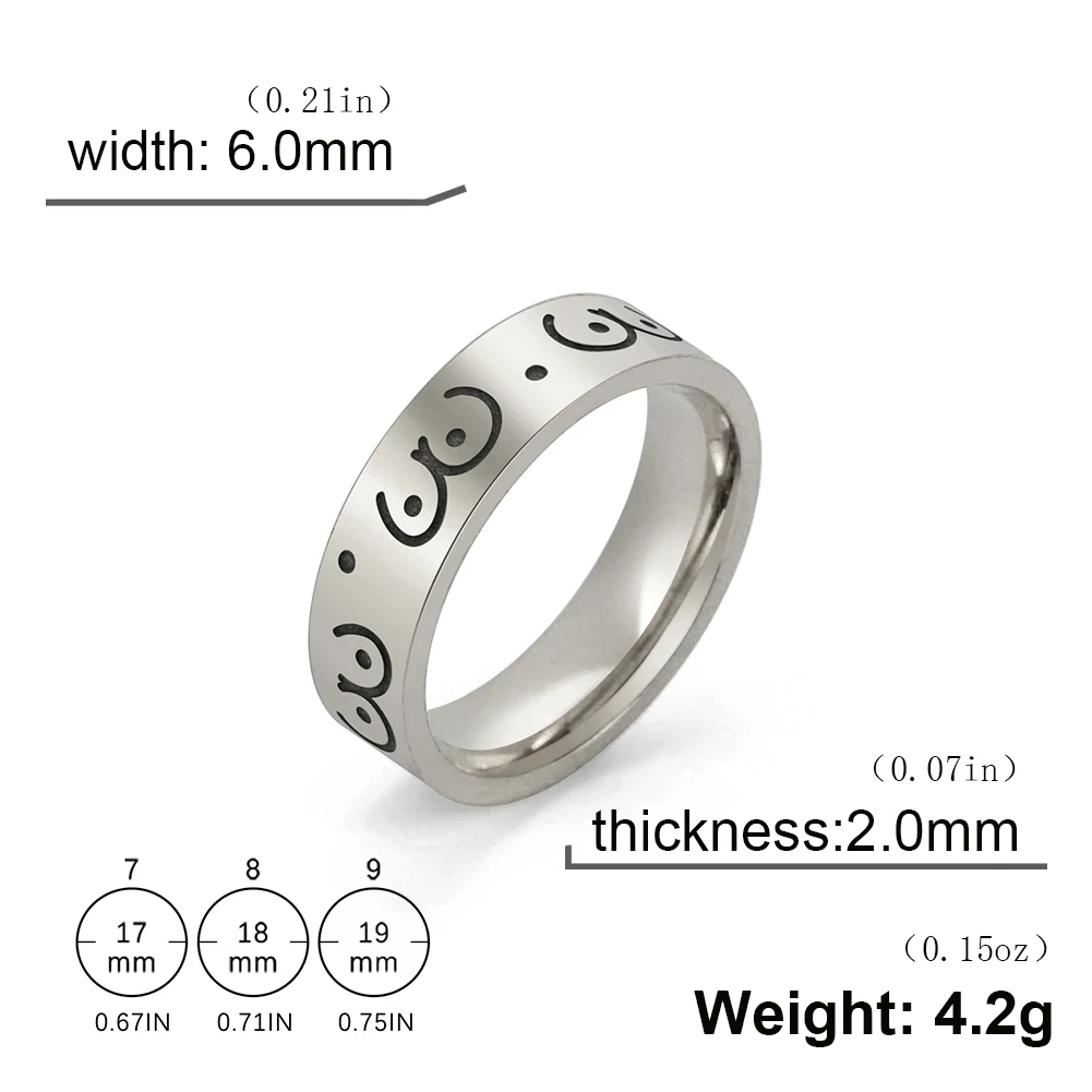 Stainless Steel Gold Color Disc Charms Graffiti Girl Boobs Finger Rings For Women Doodle Body Shape Funny Jewelry Best Friend