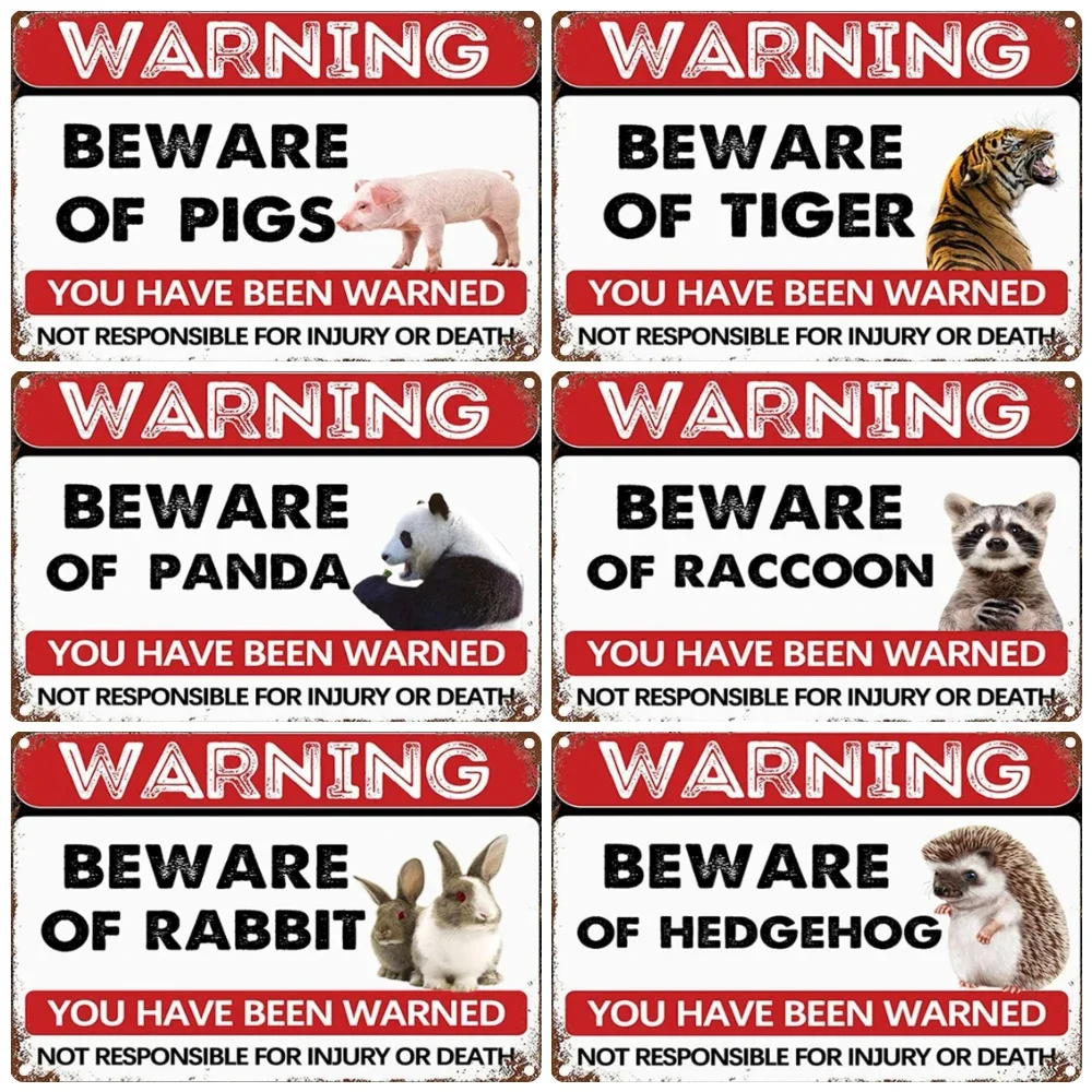 Vintage Beware of Animal Metal Sign, Warning Protected By Cat Iron Poster, Turkey, Dog Wall Decor, Private Area Decoration, WY65