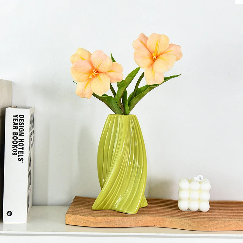 Minimalist Twisted Ribbed Ceramic Vase Glossy Cross Shape Floral Holder For Bedroom Desk Tabletop Home Decor Accent 2026 New