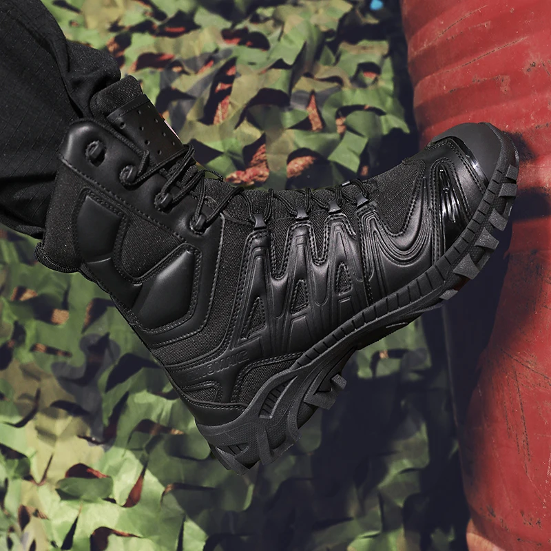 Men's trend high-top outdoor boots four seasons non-slip comfortable hiking boots professional protective tactics training boots image 5