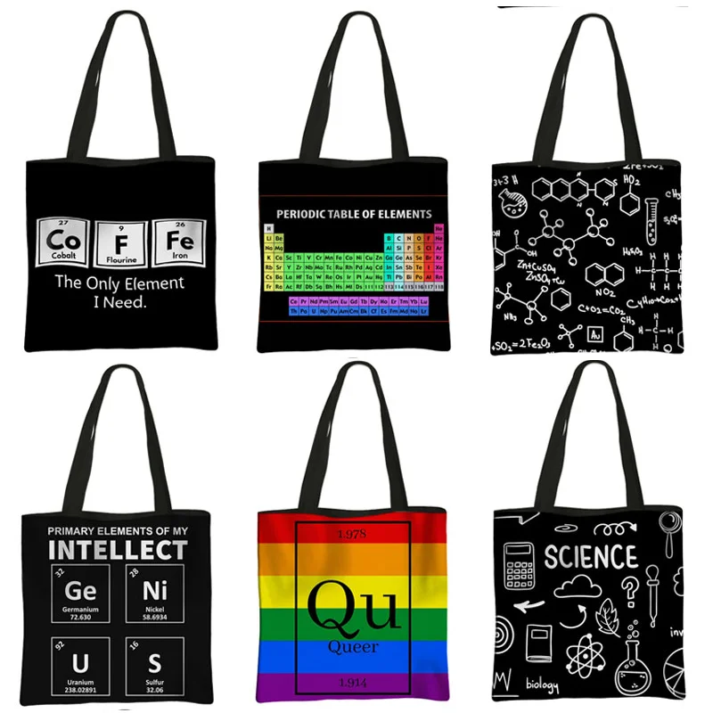 Periodic Table of Elements  Printing Shopping Bag Coffee Letters  Women Totes Bags Ladies Handbag Reusable Casual Shoulder Bags