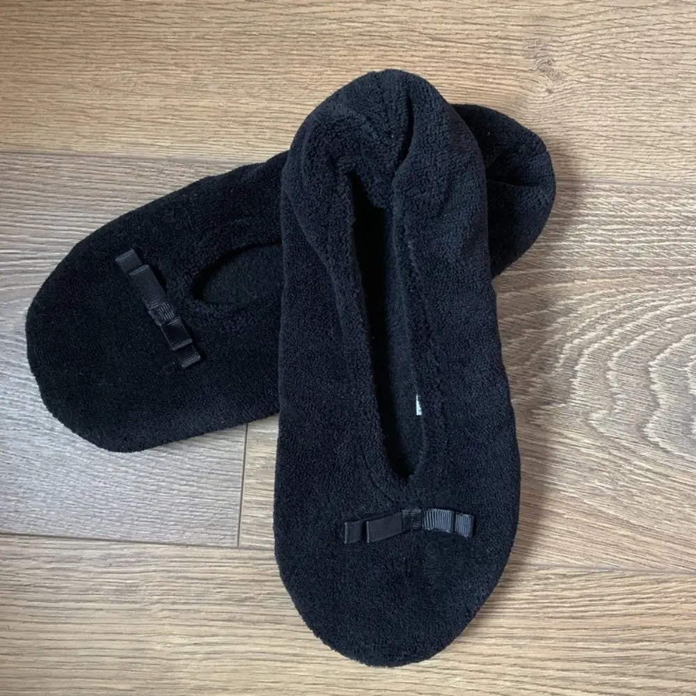 Closed Back Women House Slippers Soft Non-Slip Rubber Sole Ballet Flat Slippers Washable Bow Decor Indoor Floor Shoes