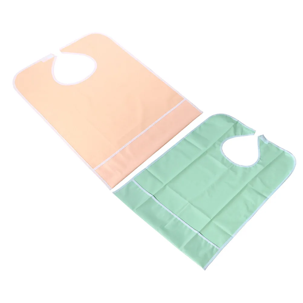 2Pcs Waterproof Adult Bibs PVC Washable Mealtime Clothing Protectors Prevent Food Spills Reusable Salon Aprons for Elderly