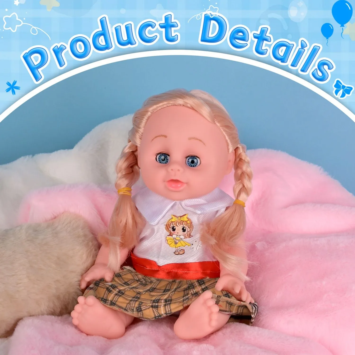 ตุ๊กตาจำลองน้ำหนักเบาแบบนุ่ม |   ตุ๊กตาหน้าเต็มตัวน่ารัก พร้อมผมหางม้าสองหางสีทอง เสื้อและกระโปรงลายสก็อตเข้าชุดกัน |   วันเกิด/วันหยุด