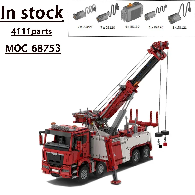 

City Rescue Crane MOC-68753 Red Custom Heavy Duty Crane Building Block Model • 4111 Parts Splicing Adult Kids Birthday Toy Gift