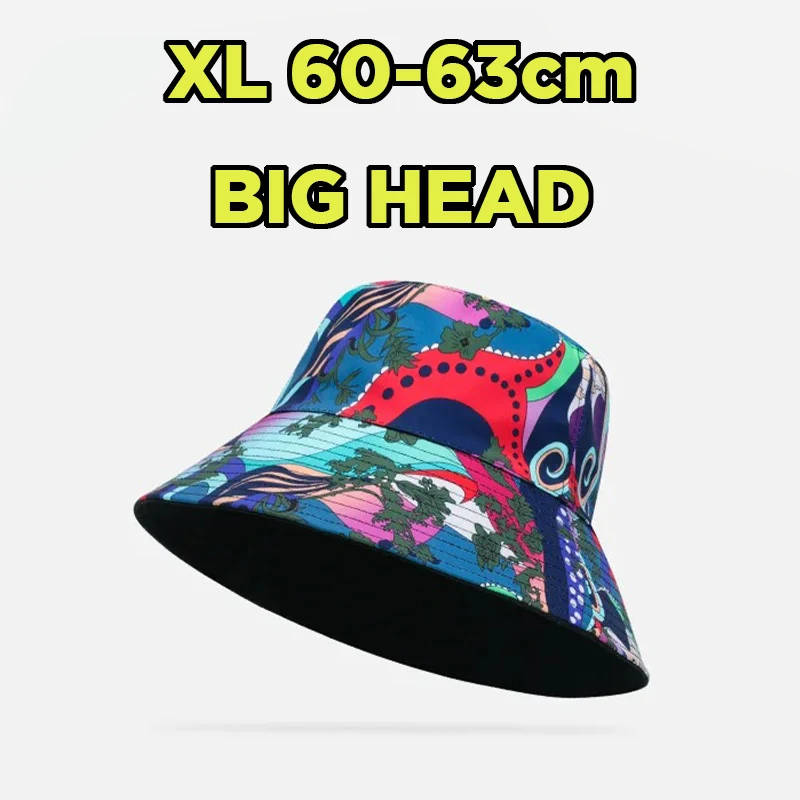 

Big Head Size Reversible Bucket Hat for Men Double-Sided Sun Cap Large Wide Brim Fisherman Hats Summer Outdoor Panamas 60-63cm