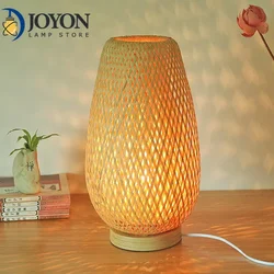 Vintage Bamboo Table Lamps Handmade Wooden Desk Lamp for Living Room Bedroom Decoration Creative Bedside Lamp