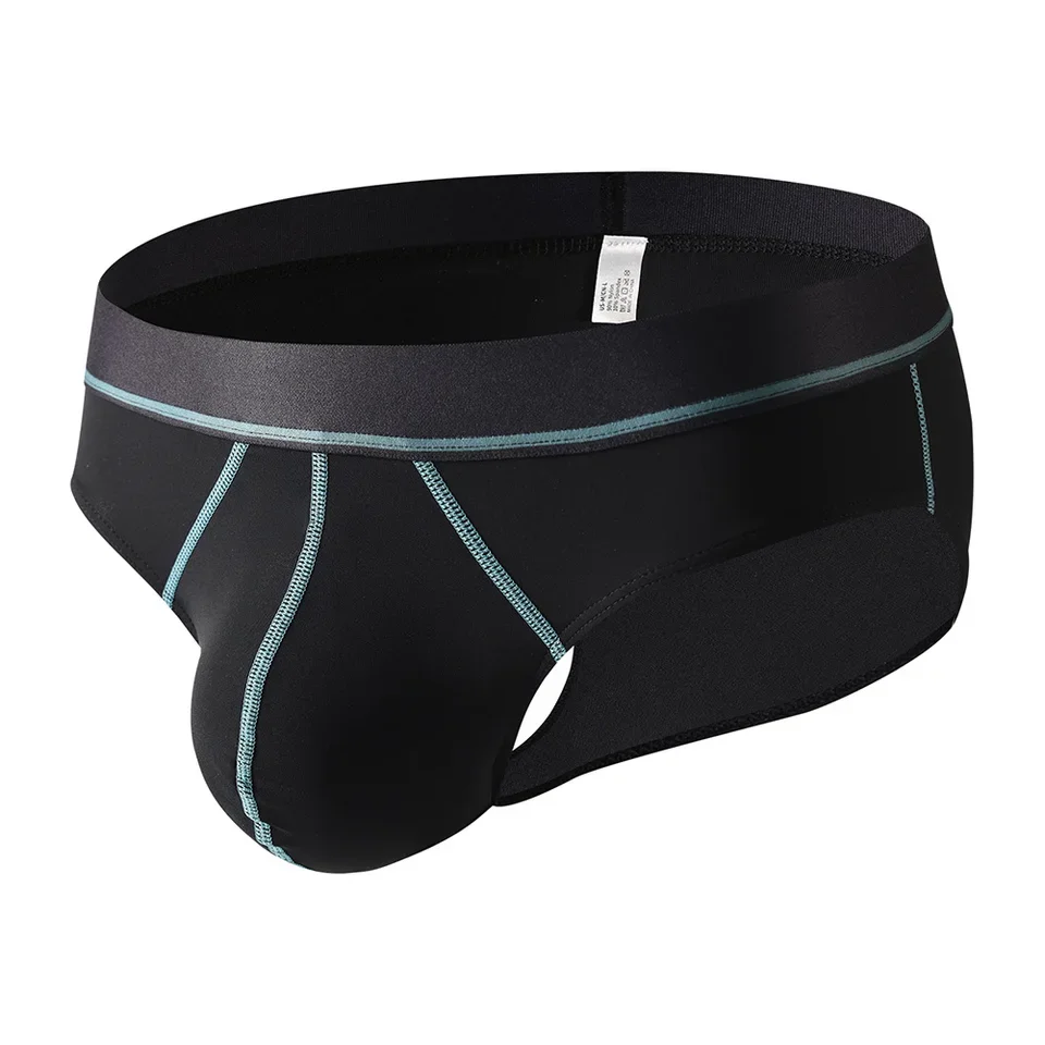 1pc Men Ice Silk Solid Line Briefs U Convex Big Pouch Sports Briefs Underwear Soft Comfortable Breathable Underpants