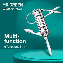 MR.GREEN Multifunctional Nail Clippers Six Functions Nail Files Bottle Opener Small Scissor Nail Cutter Stainless Steel