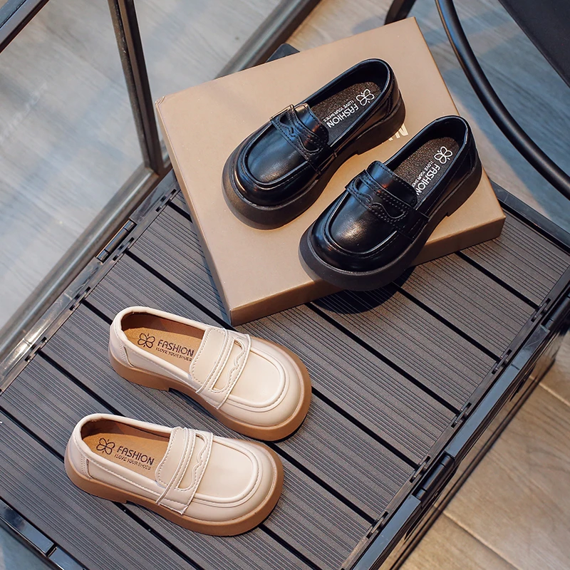 

2025 New Girls Leather Shoes for Party Wedding Slip-on Simple Solid Kids Uniform School Shoes Children Loafers Детская Обувь