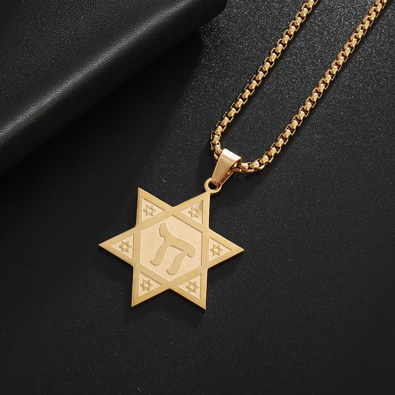 Exquisite Stainless Steel Star of David Six-Pointed Star Pendant Necklace for Men and Women Amulet Popular Jewelry Gift