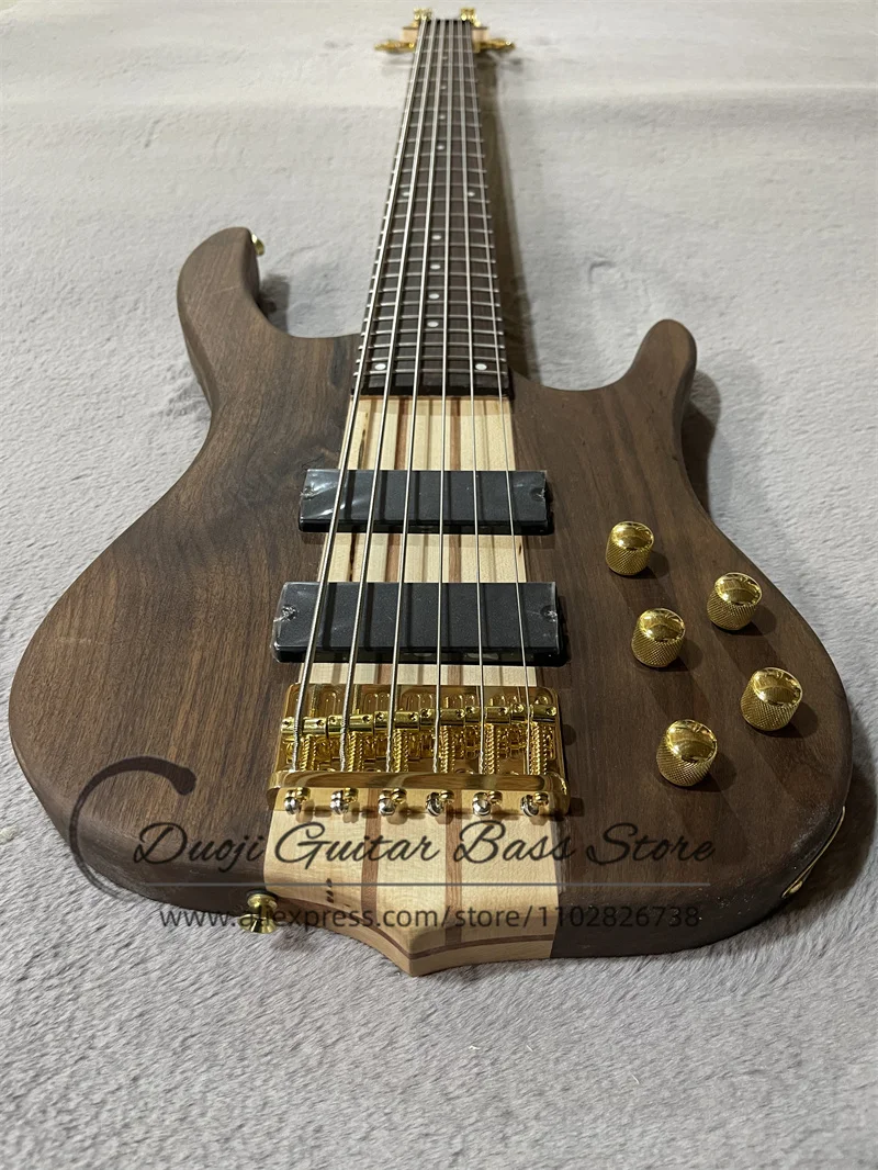 6 Strings Electric Bass Guitar Maple Neck Though Walnut Body Rosewood Fingerboard Gold Hardware customization