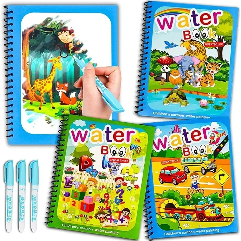 Magisches Wasserbuch mit Stift, Kinder, Lernen, Bildung, Spielzeug, Baby, Montessori-Spielzeug, Zeichnen, Malbücher für Kinder von 2 bis 4 Jahren
