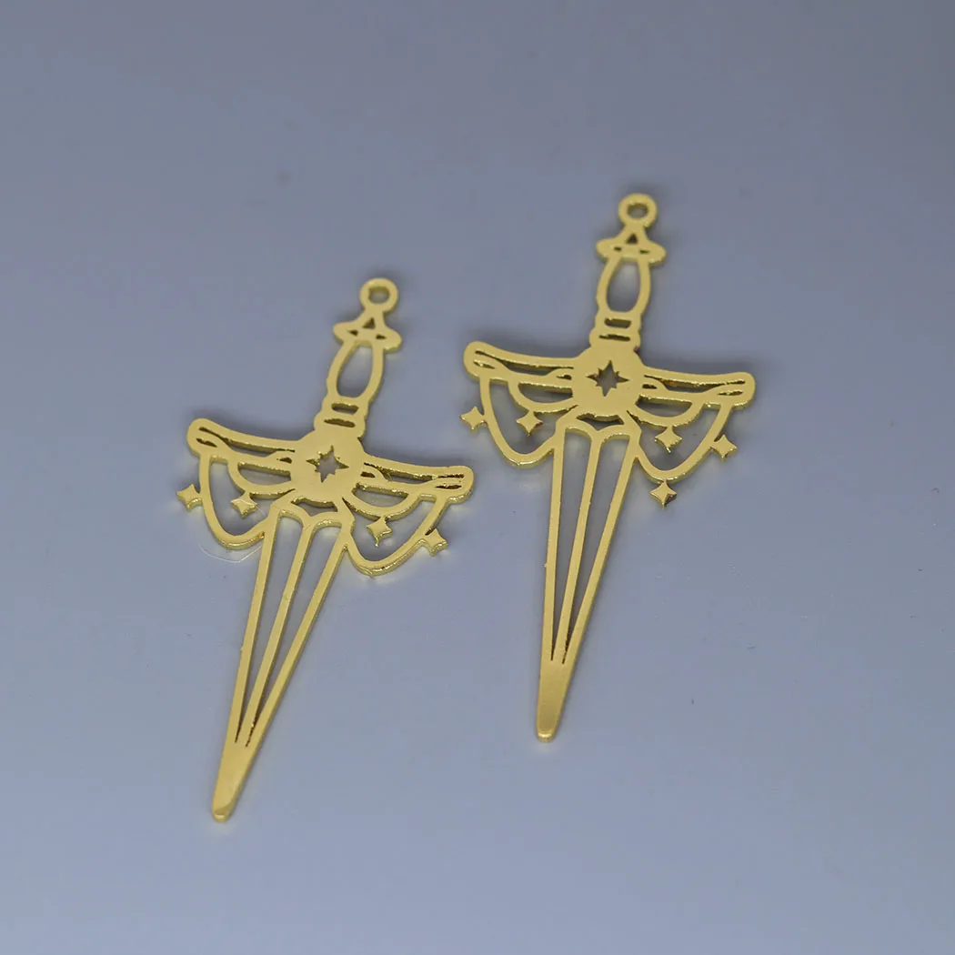 3pcs Star Moon Phase Charms DIY Craft Tassels Earrings Necklace Jewelry Making Stainless Steel Gold Color Cross Sword Pendant