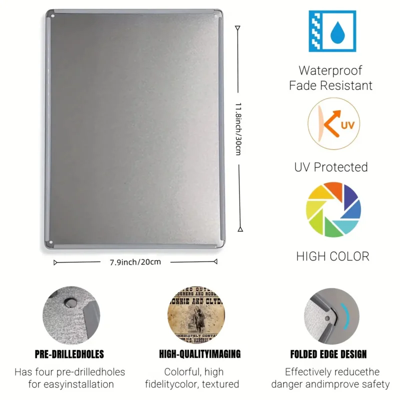 1 قطعة ملصق بوني آند كلايد العتيق - عصر الاكتئاب الرجعية تكساس الخارجين عن القانون ديكور حائط معدني، ألومنيوم شديد التحمل