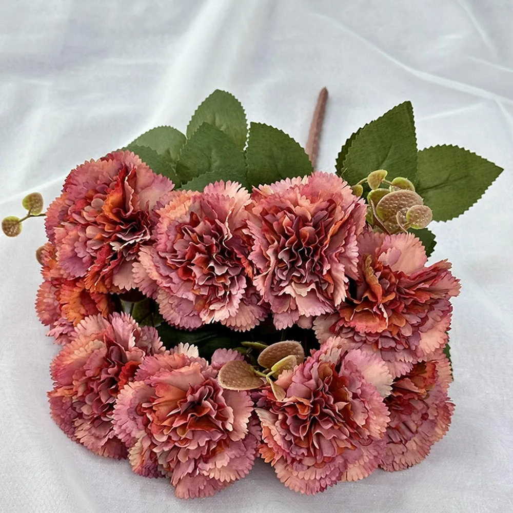 

Multicolor Carnation Artificial Flower Silk Petal Floral Arrangement Simulation Plants 9 Heads Photo Props Bridal Bouquet