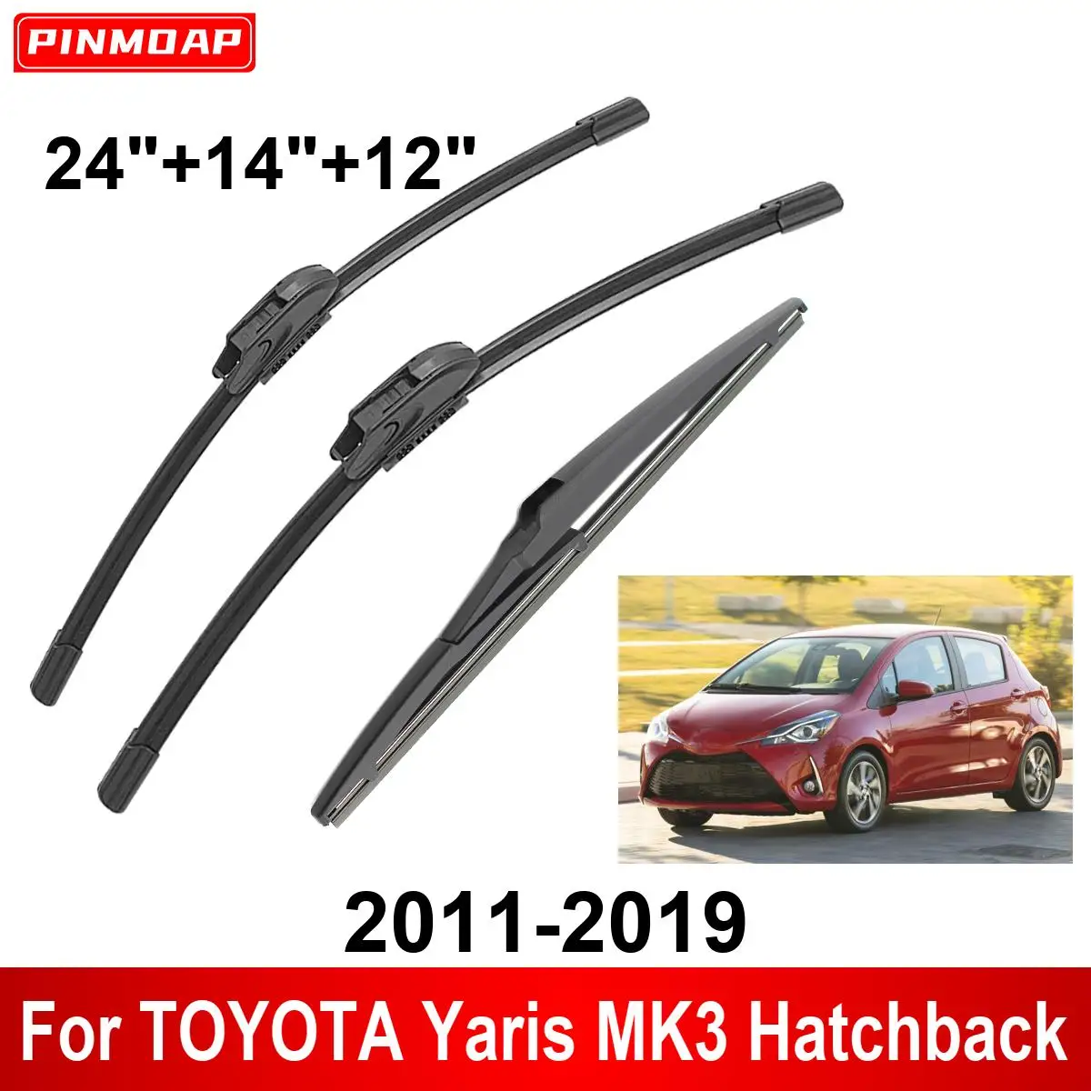 

Автомобильные щетки стеклоочистителя для TOYOTA Yaris MK3 Hatchback 2011-2019, передние и задние щетки стеклоочистителя, автомобильные аксессуары 2011, 3 шт.