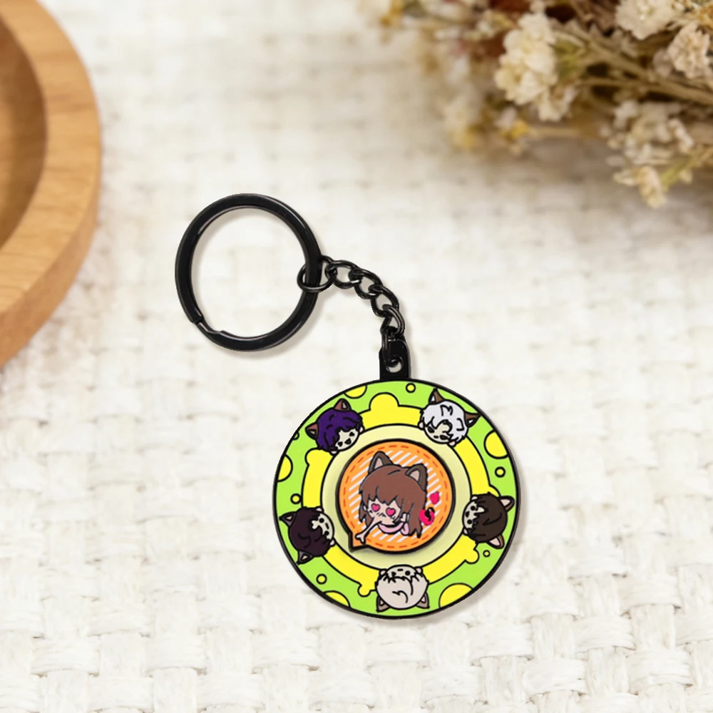 Love and Deepspace Doujin Rotate Metal Keychain All Staff Cat Shaped Circular Keyring Game Character Periphery Pendant Fans Gift