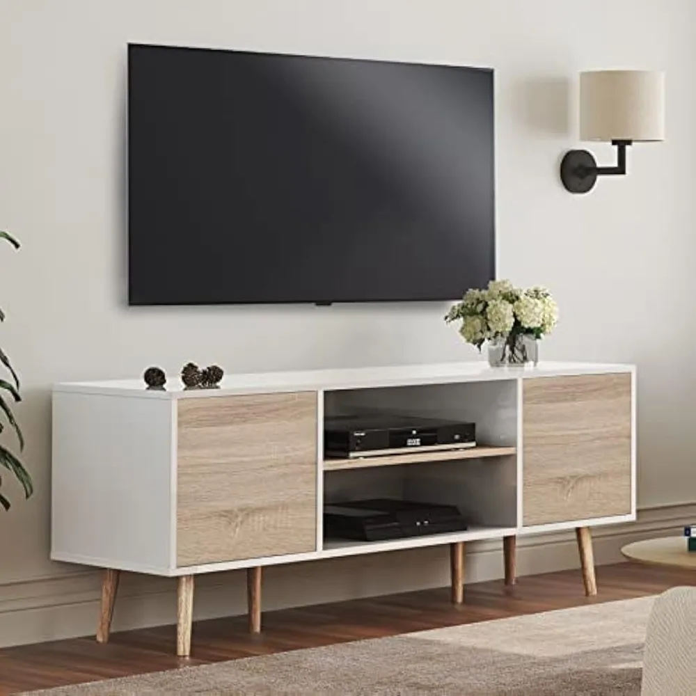 

Mid-Century Modern TV Stand for TVs up to 60 inch Flat Screen Wood TV Console Media Cabinet with Storage, Home Entertainment Cen