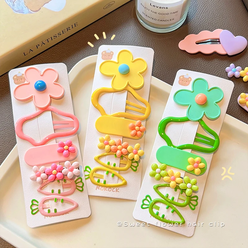 6 Pcs/Set New Children Colors Cute Flowers Carrots Ornament Hair Clips Baby Girls Sweet Barrettes Hairpins Kids Hair Accessories