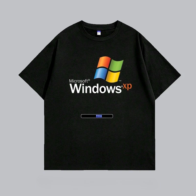 Y2K Millennium Men's T-Shirt Tech Nostalgia Aesthetic Windows XP Classic System Retro Print Breathable Cotton Crew T‑Shirt