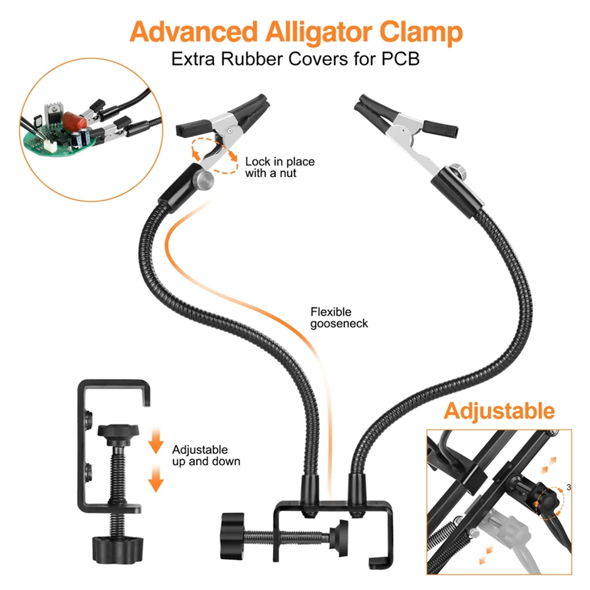 AA98 Metal Welding Holder, 2PCS Flexible Arms Soldering Third Helping-Hand PCB Stand Clamp Table Spring Tube Repairing Tool
