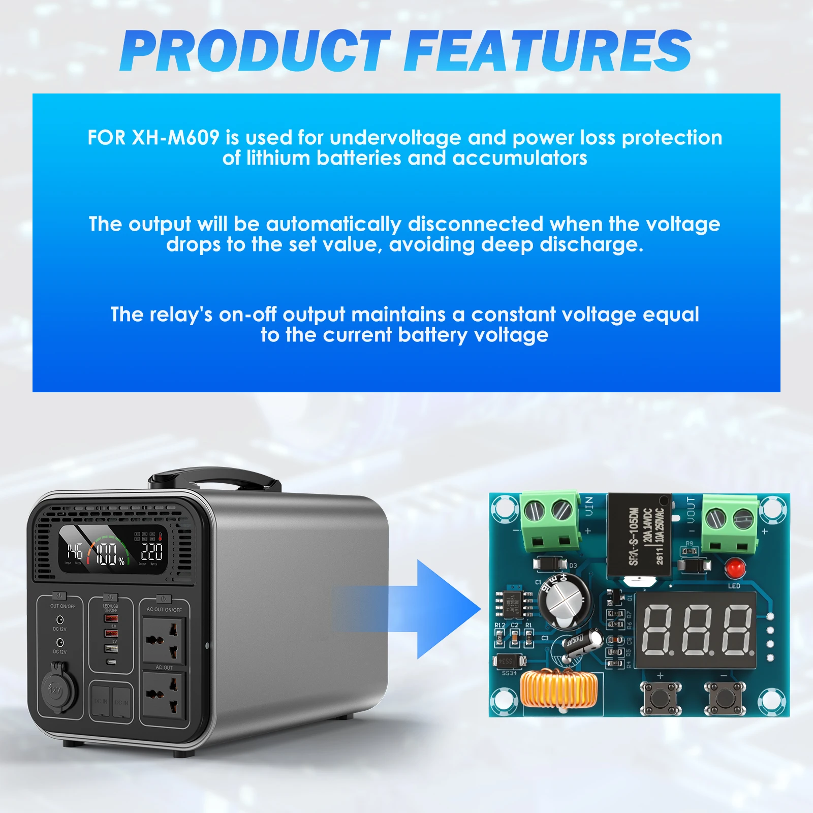 4Pcs XH-M609 Low Voltage Cutoff Protection Module DC Digital Display Battery Undervoltage Disconnect Controller Auto Shutoff