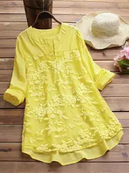 Women's Lace Patchwork V-Neck Casual Shirt With Slit