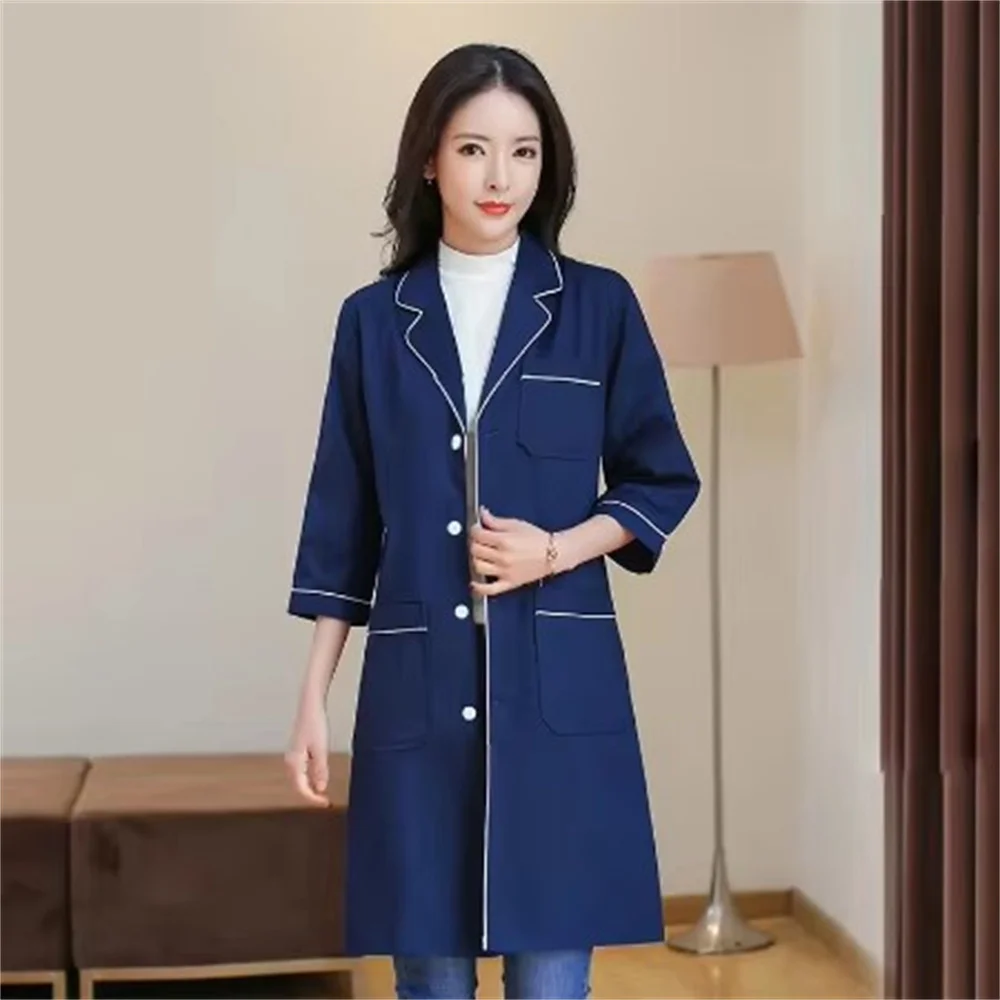 미용실 작업복 방진 흰색 긴 기장 여성 스크럽 유니폼 애완동물 미용 의류 실험실 가운 여성 스파 유니폼