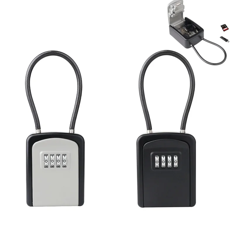 4 Digit Code Box Free Installation Outdoor Password Key Box Extended Locking Hook Steel Wire Hanging Key Storage Waterproof Key