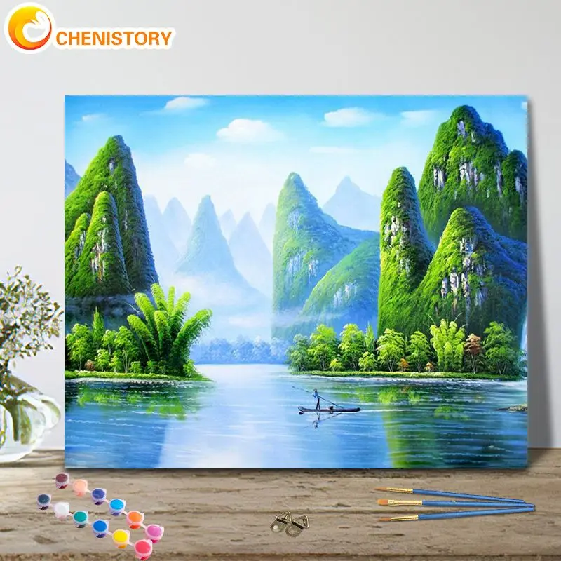 

CHENISTORY Painting By Number Scenery Of Mountains, And Lakes Kits For Adults Drawing On Canvas Coloring By Number Home Decor