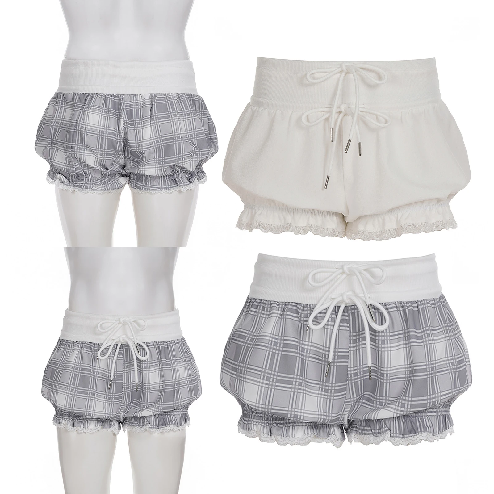 

Women Girl Casual Puff Shorts Double Bows at Waist Low Rise Ruffled Trim Bloomers Pumpkin Shorts Hot Pants Undershorts for Party