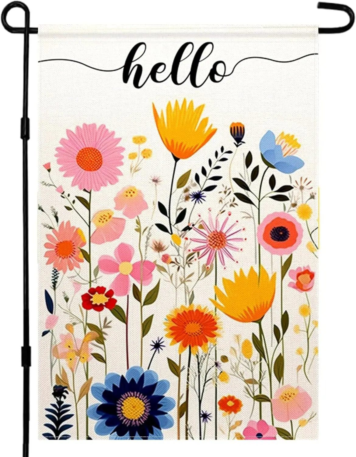 Hello Wildflower Garden Flag Spring Summer Welcome Garden Flag 12x18 inch Double Sided Small Burlap Yard Flag Botanical Vert IIC