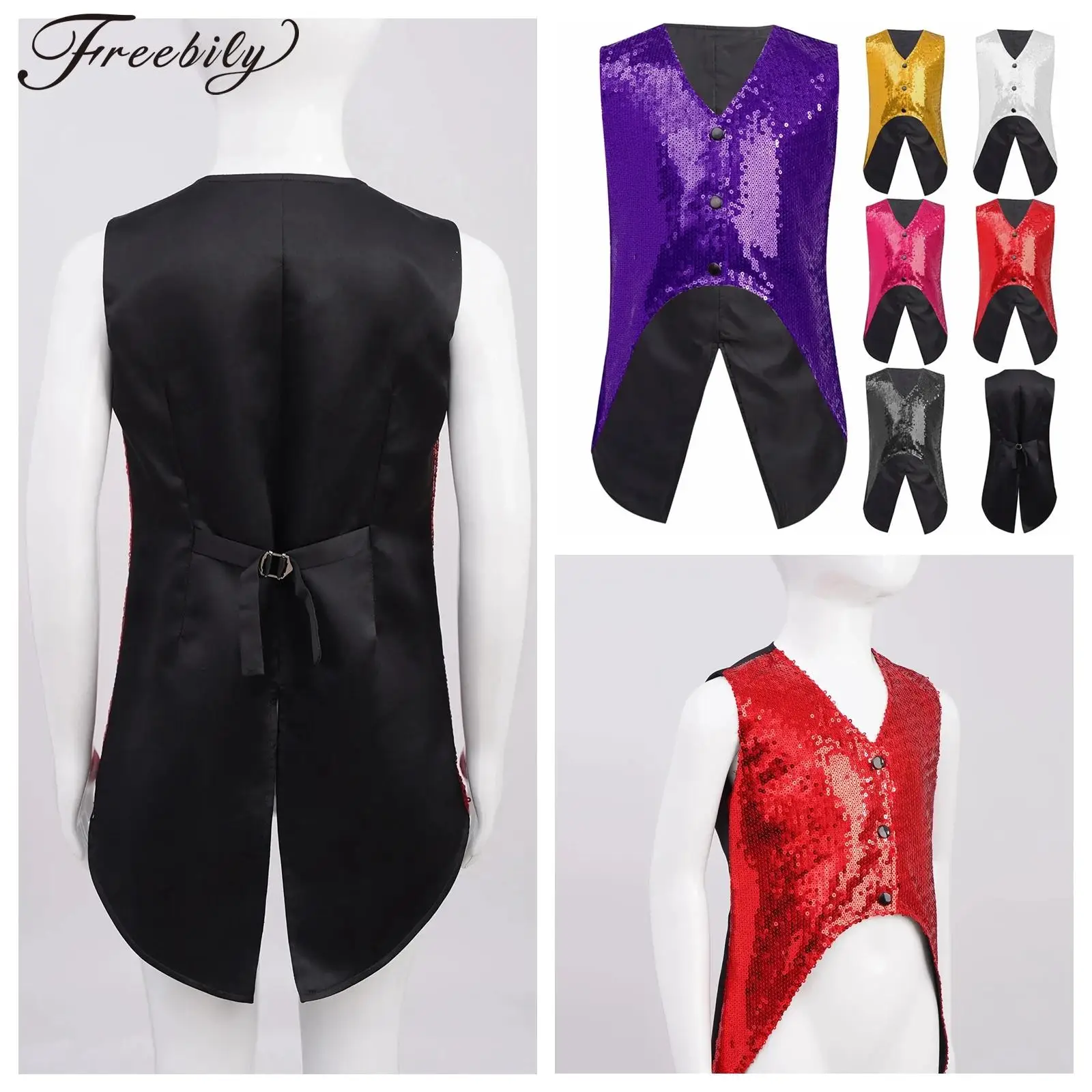Chaleco para niños, chalecos con lentejuelas brillantes para niños, Festival de Música, ropa de Hip Hop, ropa de calle para niños, trajes de baile de Jazz