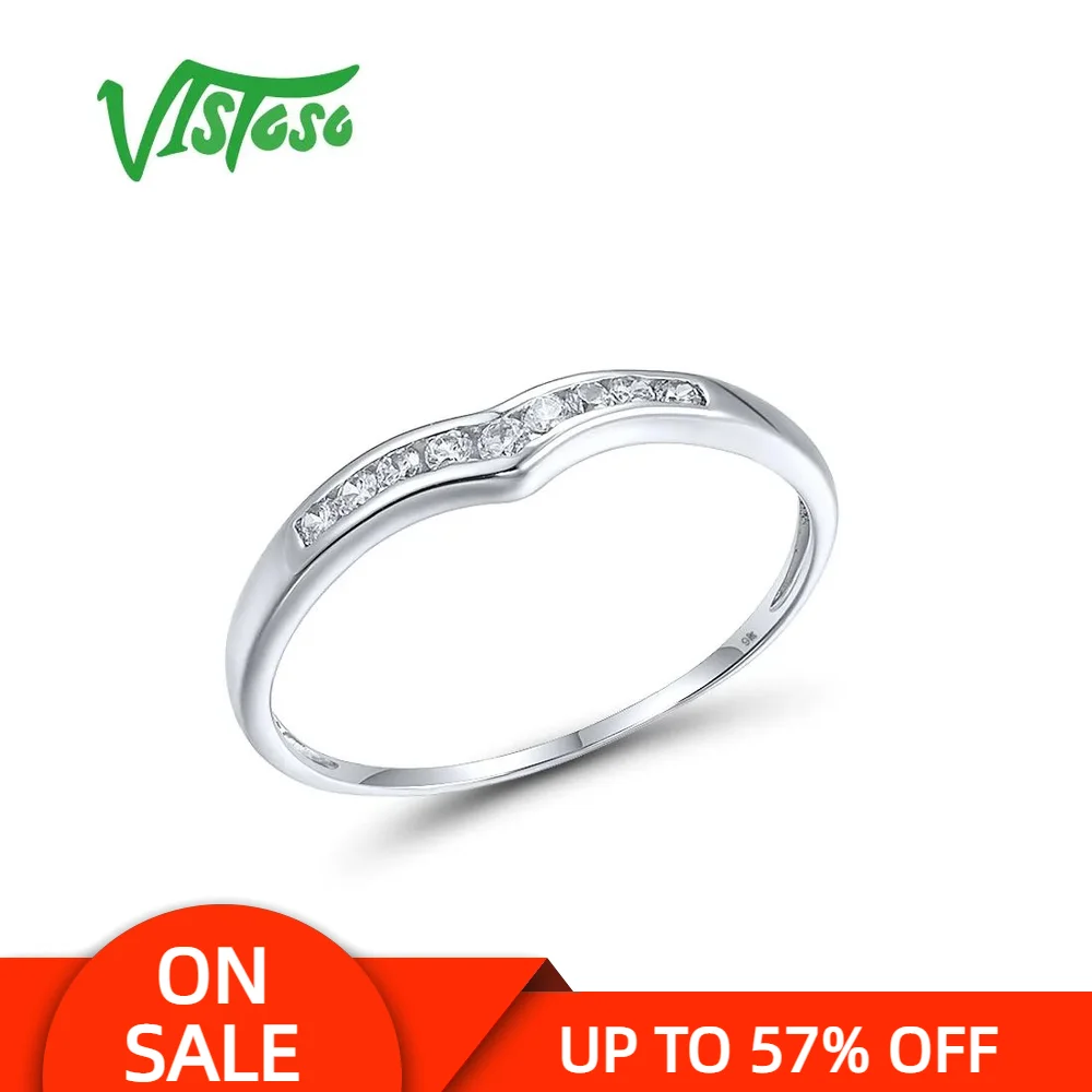 

VISTOSO Gold Rings For Women Genuine 9K 375 White Gold Ring Sparkling White Cubic Zirconia Band Ring Sample Style Fine Jewelry