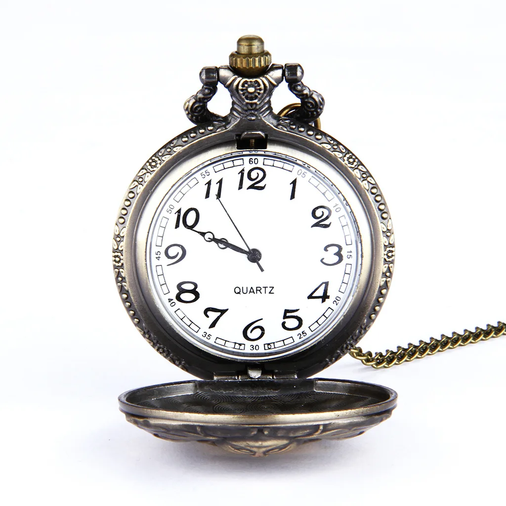 Vintage Luxury Buddha Patterned Carving Quartz Pocket Watch for Men Ladies Laser Engraved Fob Chain Bronze Clock for Collection