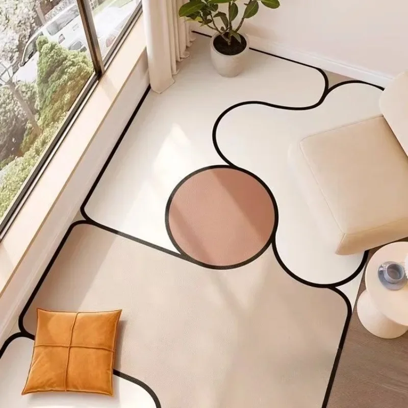 Cream Style Geometric Pattern Carpet Minimalist Design Balcony Waterproof Rug Large Area PVC Mat Non-slip Scratch-resistant Mats