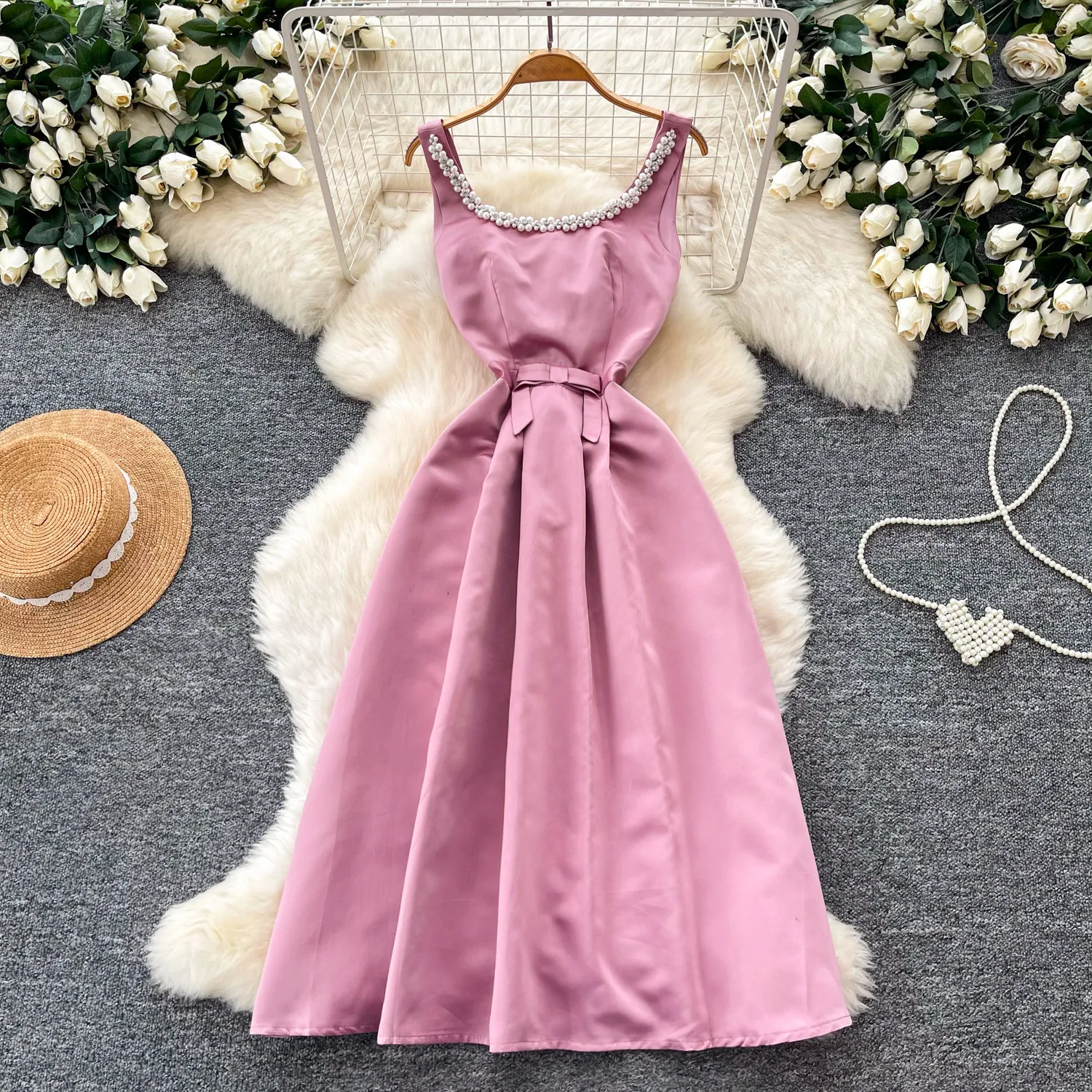 

Long Dress Women Gown Dresses A Line Vestidos Y2k Streetwear Elegant Splice Party Night Bow Sleeveless Tight Waist Evening 2026